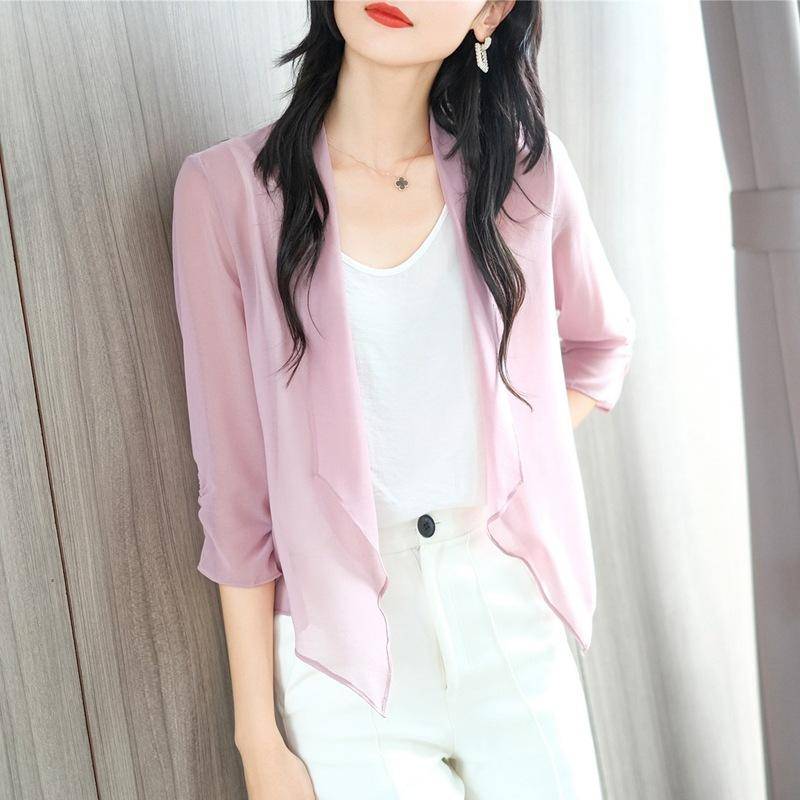 Sommer Neue Sonnenschutzkleidung Damen Dünner Kleiner Schal Klimatisiertes Hemd Kurzer Outer Cardigan Top M rosa von Joom DACH