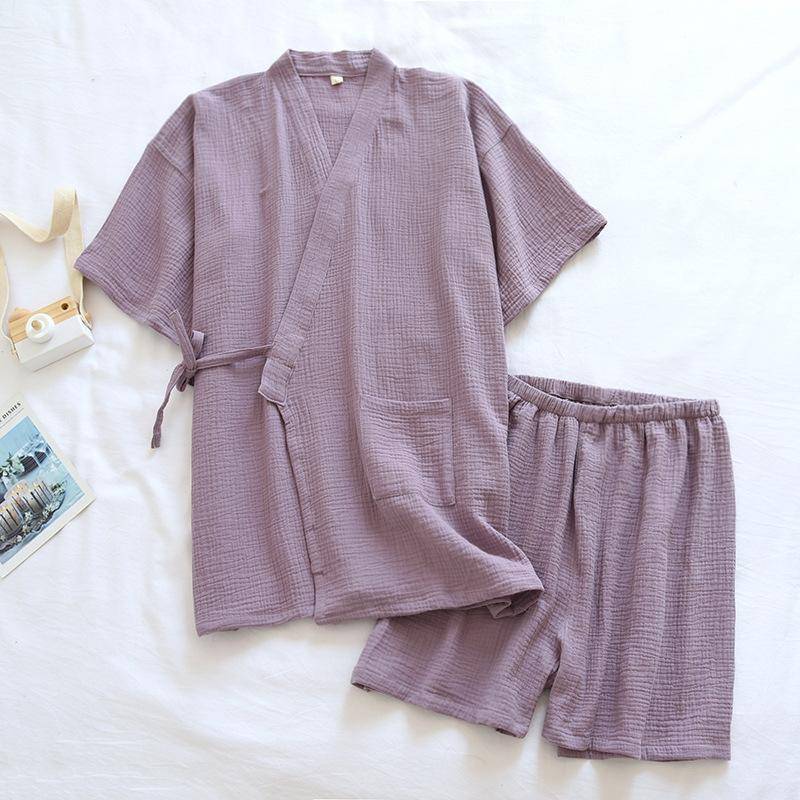 Sommer Neue Stil Japanischen Kimono Pyjamas Anzug Paar Dünne Baumwolle Krepp Herren Kurzarm Shorts Zwei-stück frauen der Hause Service XL von Joom DACH