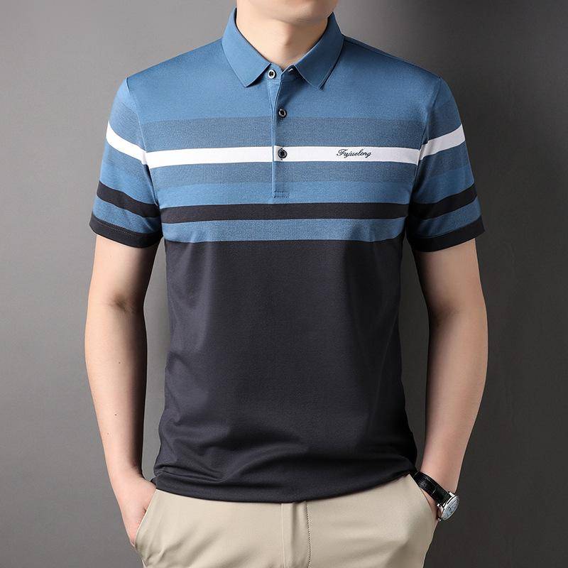 Sommer Neue Stil Junge und Mittleren alters männer Polo Shirt Kurzarm Casual Revers Dünne Top mit Kragen T-shirt Streifen XXXXL von Joom DACH