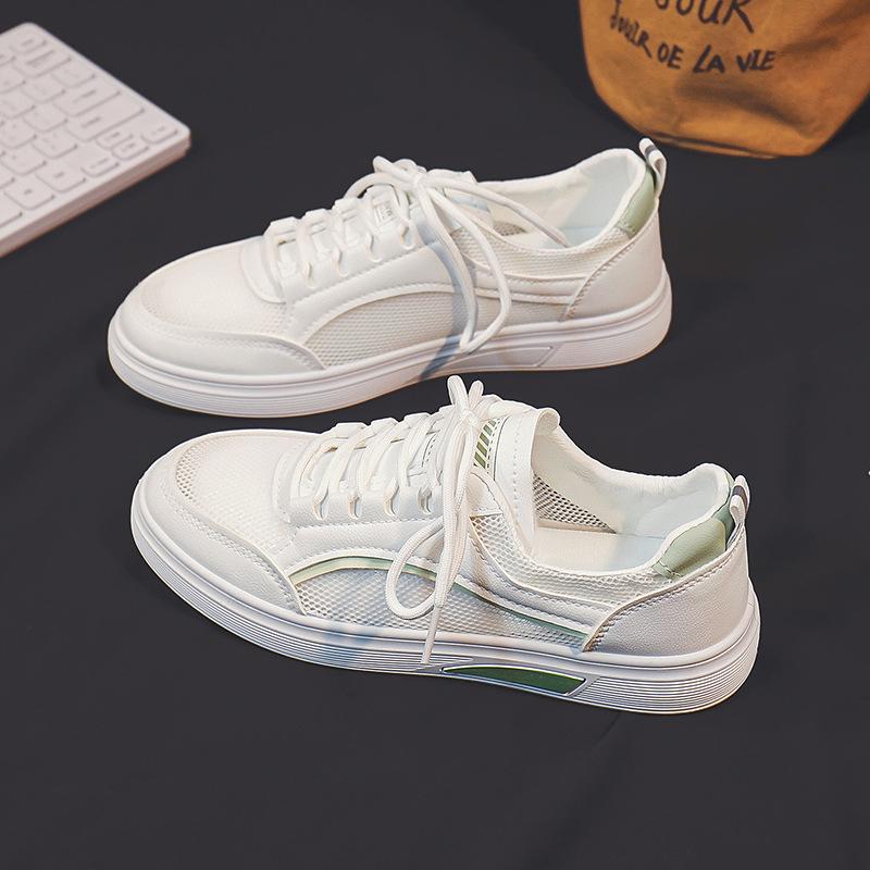 Sommer Neue Weiße Schuhe Damen Allround Schnürer Mesh Atmungsaktiv Flach Hot Lässig Studenten Board Schuhe Tide 40 von Joom DACH
