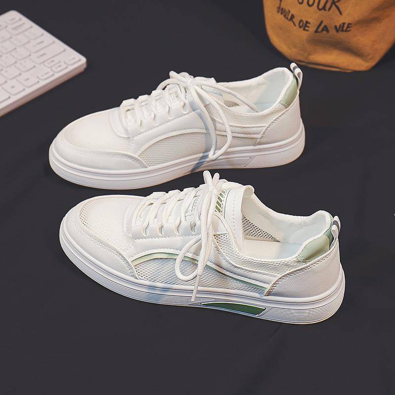 Sommer Neue Weiße Schuhe Damen Allround Schnürer Mesh Atmungsaktiv Flach Hot Lässig Studenten Board Schuhe Tide 40 von Joom DACH