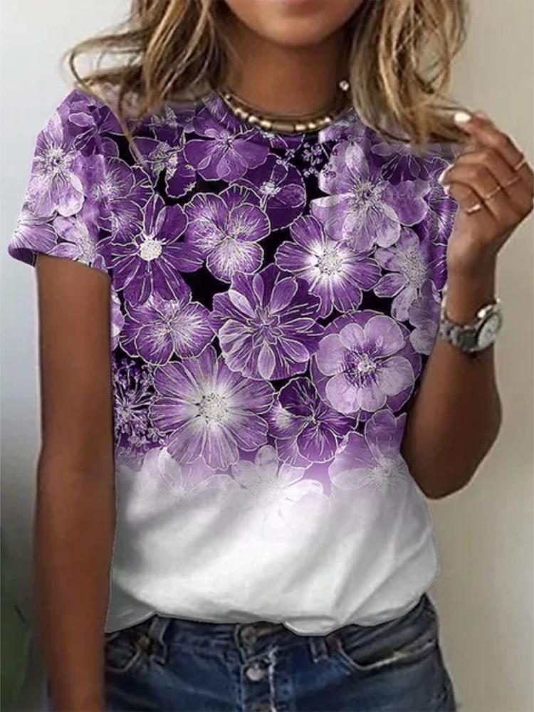 Sommer Neue mode 3D Blume Drucken Frauen Oansatz T-Shirts Kurzarm Casual Street T Lose Kleidung Weibliche Kleidung 3XL von Joom DACH