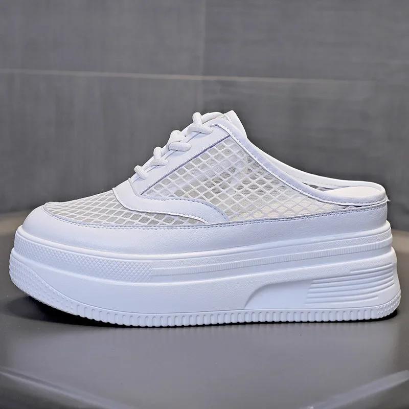 Sommer Neuer Stil Baotou Halbslipper für Damen zum Ausgehen ohne Absatz Dicke Sohle Sneakers Slipper Mesh Sandalen Plateau Schuhe 39 weiß von Joom DACH
