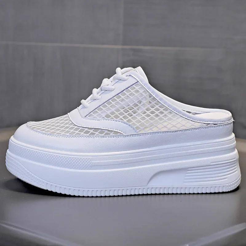 Sommer Neuer Stil Baotou Halbslipper für Damen zum Ausgehen ohne Absatz Dicke Sohle Sneakers Slipper Mesh Sandalen Plateau Schuhe 39 weiß von Joom DACH