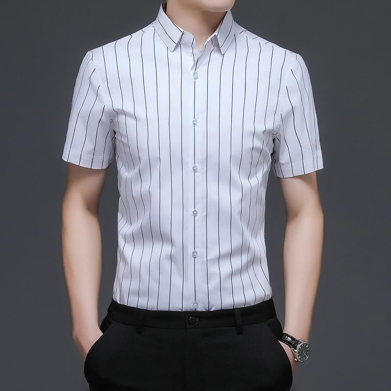 Sommer Neues Herren Kurzarmhemd Mittleren Alters Einfach Lässig Dünn Revers Modehemd XL weiß von Joom DACH