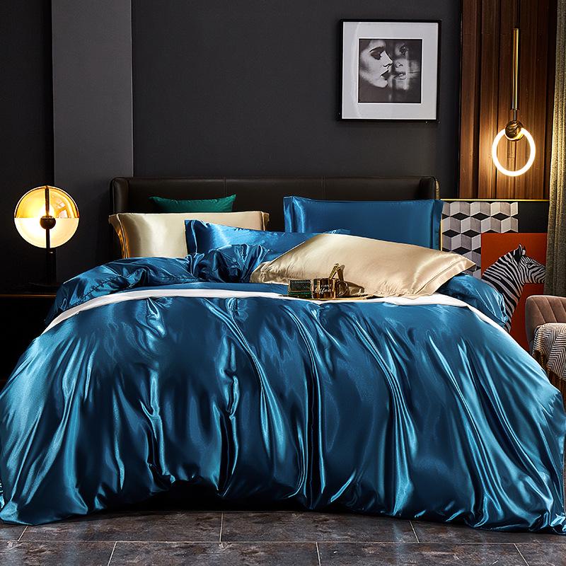 Sommer Nude Vierteiliges Einfarbiges Maulbeerseide Bettwäscheset mit Eis-Seide Bettlaken 1.2m Fitted Set Duvet 150x200cm von Joom DACH