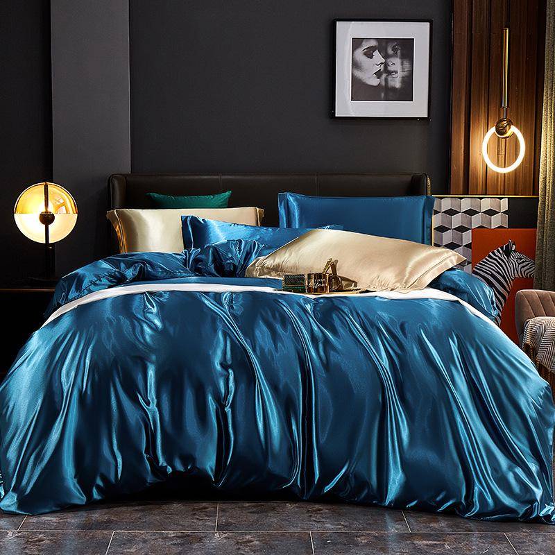 Sommer Nude Vierteiliges Einfarbiges Maulbeerseide Bettwäscheset mit Eis-Seide Bettlaken 1.2m Fitted Set Duvet 150x200cm von Joom DACH