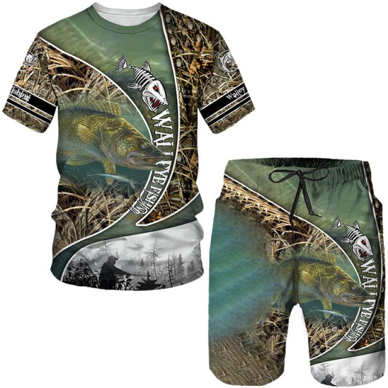 Sommer Outdoor Angeln Kleidung männer T Shirt + Shorts 2 Stück Sets Lustige Jagd Harajuku Oansatz Tees Sport Kurzarm tops 2XL von Joom DACH