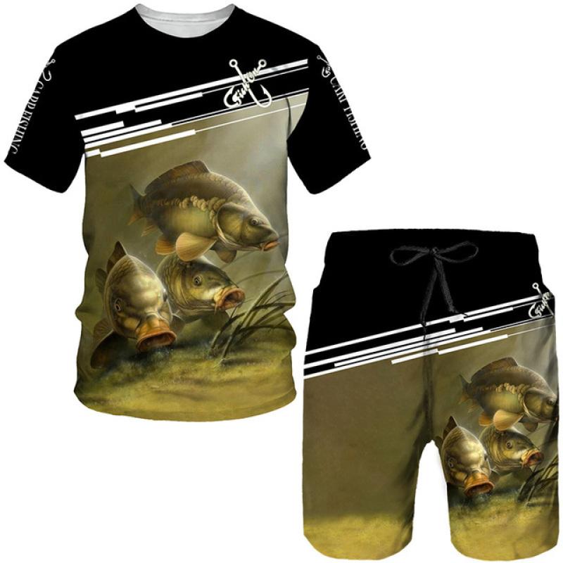 Sommer Outdoor Angeln Kleidung männer T Shirt + Shorts 2 Stück Sets Lustige Jagd Harajuku Oansatz Tees Sport Kurzarm tops 2XL von Joom DACH