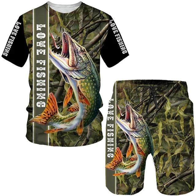 Sommer Outdoor Angeln Kleidung männer T Shirt + Shorts 2 Stück Sets Lustige Jagd Harajuku Oansatz Tees Sport Kurzarm tops 2XL von Joom DACH
