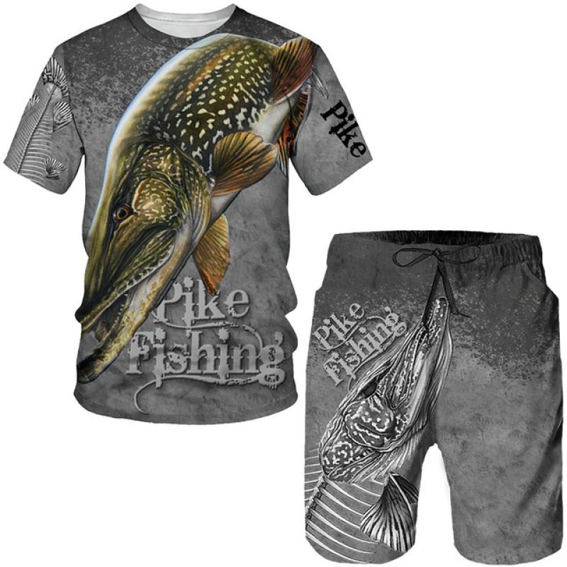 Sommer Outdoor Angeln Kleidung männer T Shirt + Shorts 2 Stück Sets Lustige Jagd Harajuku Oansatz Tees Sport Kurzarm tops 2XL von Joom DACH