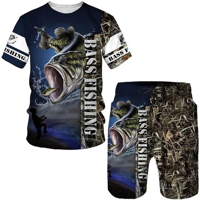 Sommer Outdoor Angeln Kleidung männer T Shirt + Shorts 2 Stück Sets Lustige Jagd Harajuku Oansatz Tees Sport Kurzarm tops 2XL von Joom DACH