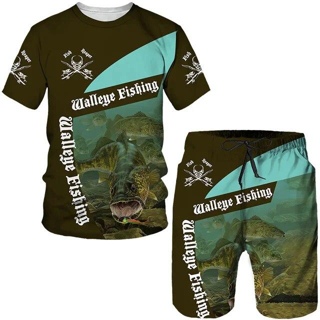 Sommer Outdoor Angeln Kleidung männer T Shirt + Shorts 2 Stück Sets Lustige Jagd Harajuku Oansatz Tees Sport Kurzarm tops 2XL von Joom DACH