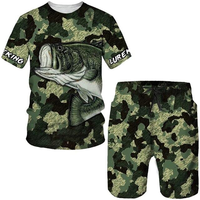 Sommer Outdoor Angeln Kleidung männer T Shirt + Shorts 2 Stück Sets Lustige Jagd Harajuku Oansatz Tees Sport Kurzarm tops 2XL von Joom DACH