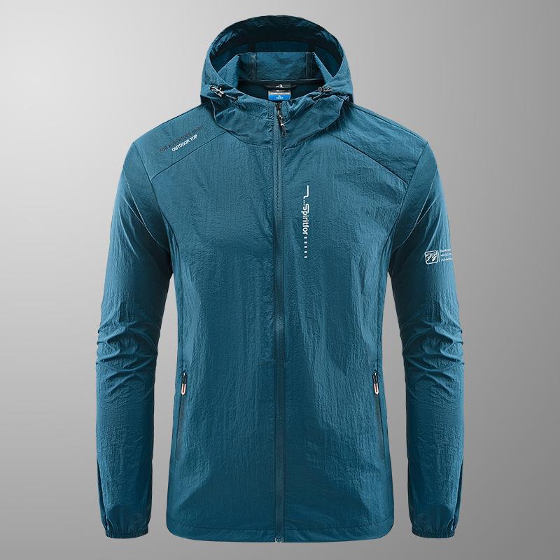 Sommer Outdoor Schnelltrocknende Sonnenschutz-Dünne Jacke Herren Wandern Angeln Radfahren Mit Kapuze Fitnessstudio Sport Windjacke Ultraleichte Mäntel XXL denim-blau von Joom DACH