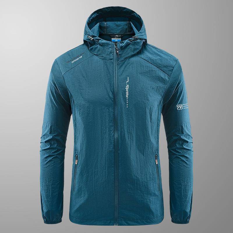 Sommer Outdoor Schnelltrocknende Sonnenschutz-Dünne Jacke Herren Wandern Angeln Radfahren Mit Kapuze Fitnessstudio Sport Windjacke Ultraleichte Mäntel XXXL denim-blau von Joom DACH