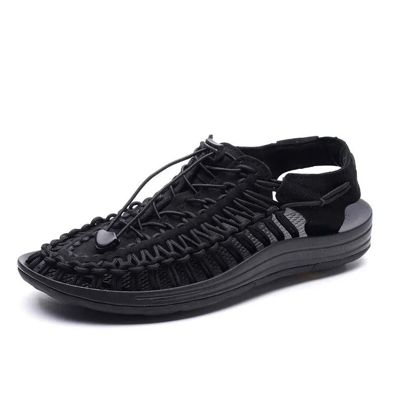 Sommer Paar Sandalen Gewebte Strandschuhe Ausgehöhlt Freizeit Atmungsaktiv Sportsandalen für Herren Watschuhe Römische Schuhe Damen Freizeitsandalen 35 schwarz von Joom DACH