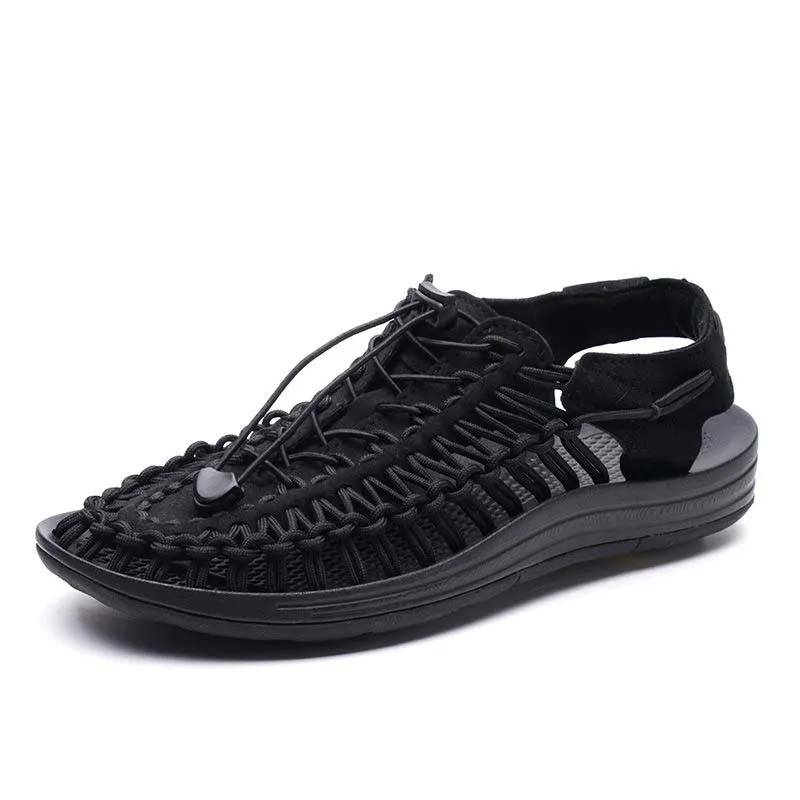 Sommer Paar Sandalen Gewebte Strandschuhe Ausgehöhlt Freizeit Atmungsaktiv Sportsandalen für Herren Watschuhe Römische Schuhe Damen Freizeitsandalen 35 schwarz von Joom DACH