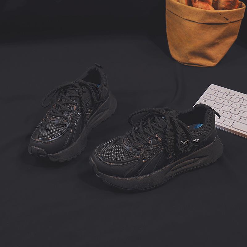 Sommer Plateau Freizeitschuhe Damen Sneaker Dad Schuhe Atmungsaktiv Schnürschuhe All-Match Erhöht Leichte Laufschuhe Tide 40 schwarz von Joom DACH