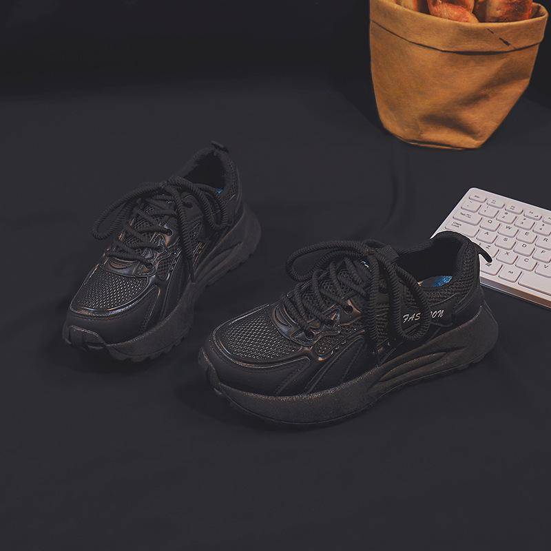 Sommer Plateau Freizeitschuhe Damen Sneaker Dad Schuhe Atmungsaktiv Schnürschuhe All-Match Erhöht Leichte Laufschuhe Tide 40 schwarz von Joom DACH