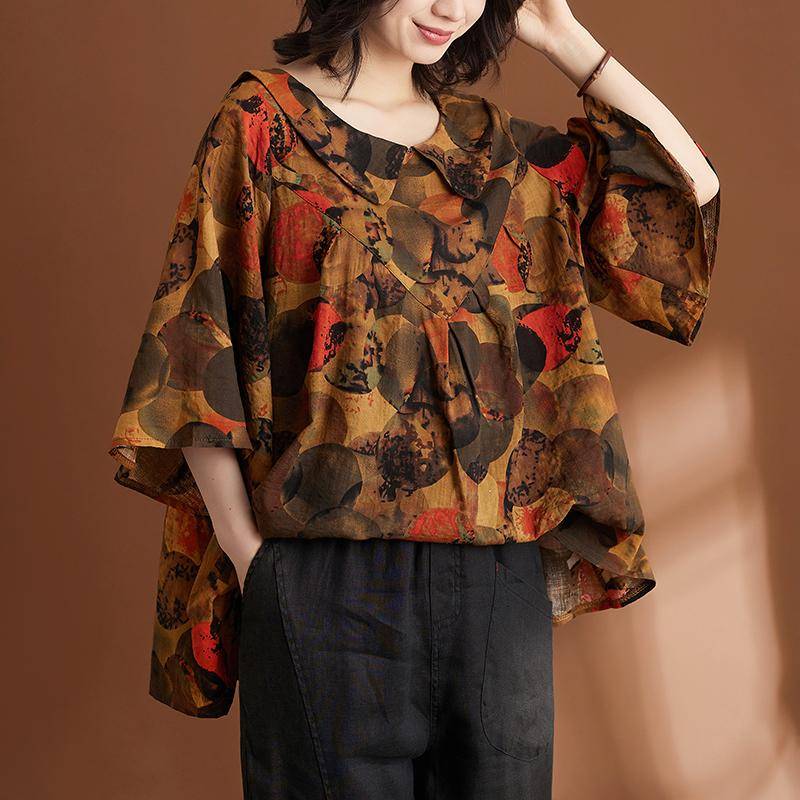 Sommer Plus Size Damen T-Shirts Print Leinen Kurzarm Polka Dot Vintage Tops Tees Lose Freizeithemd One Size braun von Joom DACH