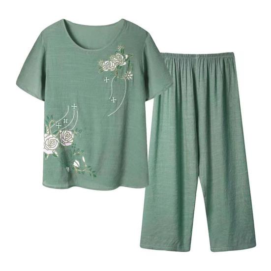 Sommer-Pyjama-Set für Mütter, Nachtwäsche, Damen, Baumwolldruck, Blumen-Pyjama, Sommer, lockere Nachtwäsche, Heimkleidung XXXXL grün Sommer-Pyjama-Set für Mütter, Nachtwäsche, Damen, Baumwolldruck, Blumen-Pyjama, Sommer, lockere Nachtwäsche, Heimkleidung XXXXL grün von Joom DACH
