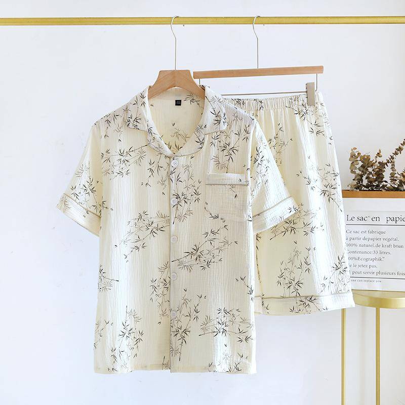 Sommer-Pyjama-Set für Paare, 100 % reine Baumwolle, kurzärmelige Shorts für Männer und Frauen, zweiteilig, dünne Heimtextilien für Damen XXL von Joom DACH