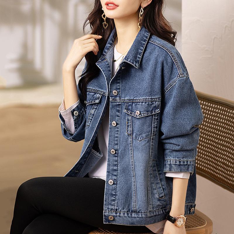 Sommer Retro Kurze Jeansjacke für Damen Im Herbst Dünne Lässige Vielseitige Jacke Temperament Jeansjacke 2XL blau von Joom DACH