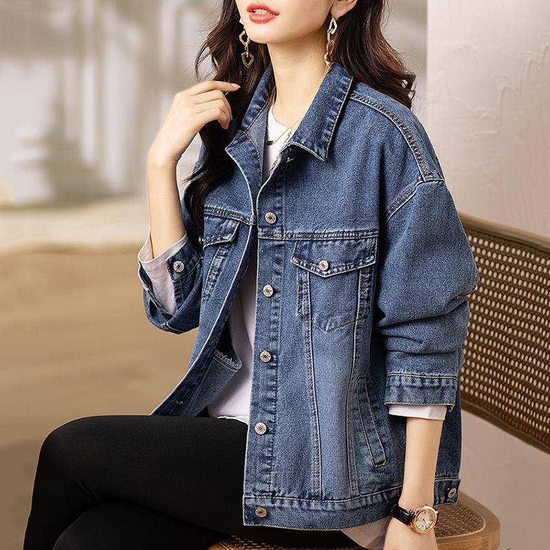 Sommer Retro Kurze Jeansjacke für Damen Im Herbst Dünne Lässige Vielseitige Jacke Temperament Jeansjacke 2XL blau von Joom DACH