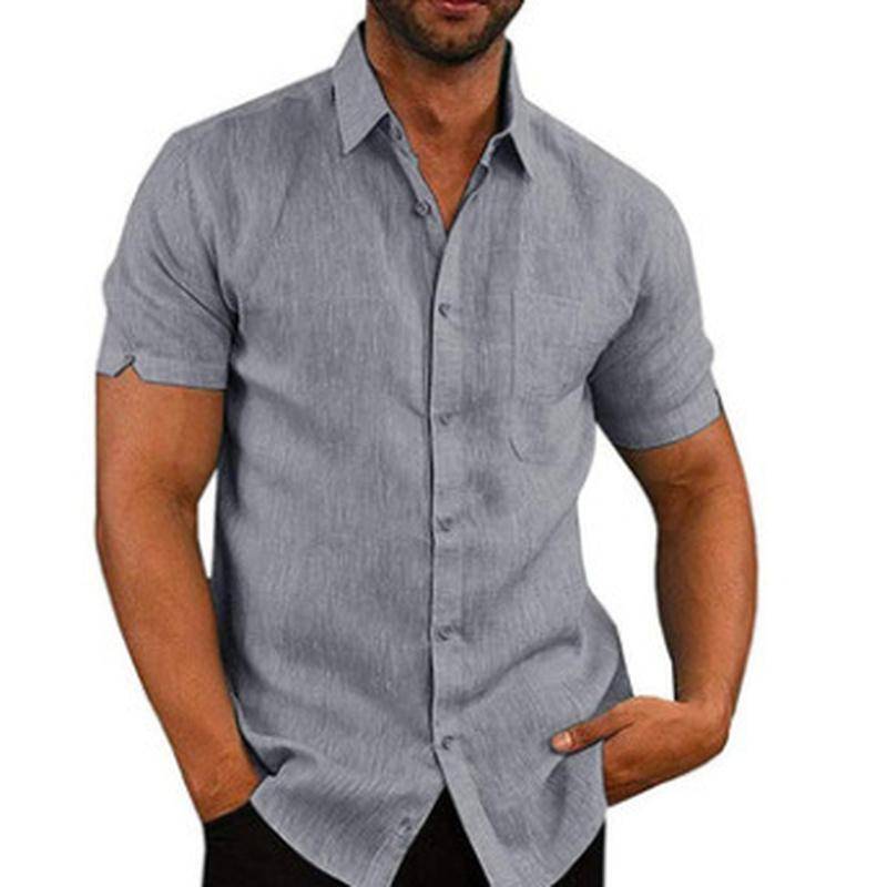 Sommer Revers Einfarbig Kurzarm Button Up Männer Leinen Hemd Plus Größe männer Tops S von Joom DACH