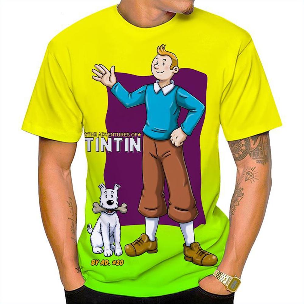 Sommer Rundhals 3D Cartoon 'Tim und Struppi' Grafikdruck Top Modische Lässige Kurzarm Herren T-Shirts S von Joom DACH