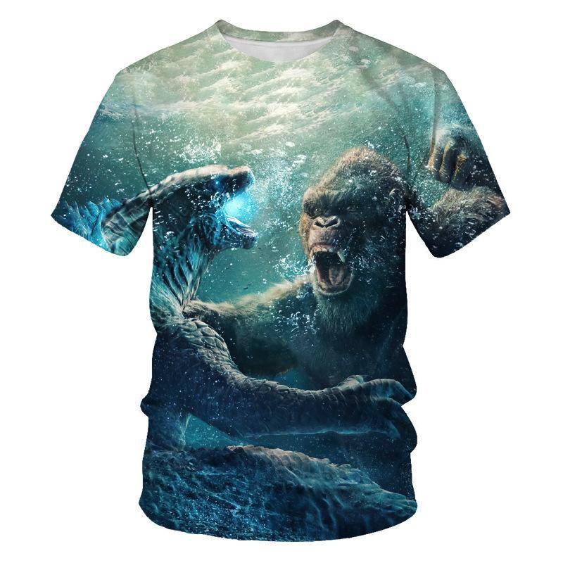 Sommer Rundhals 3D Godzilla Muster Bedrucktes Top Modisches Lässiges Kurzarm Kinder Jungen T-Shirts 110 von Joom DACH