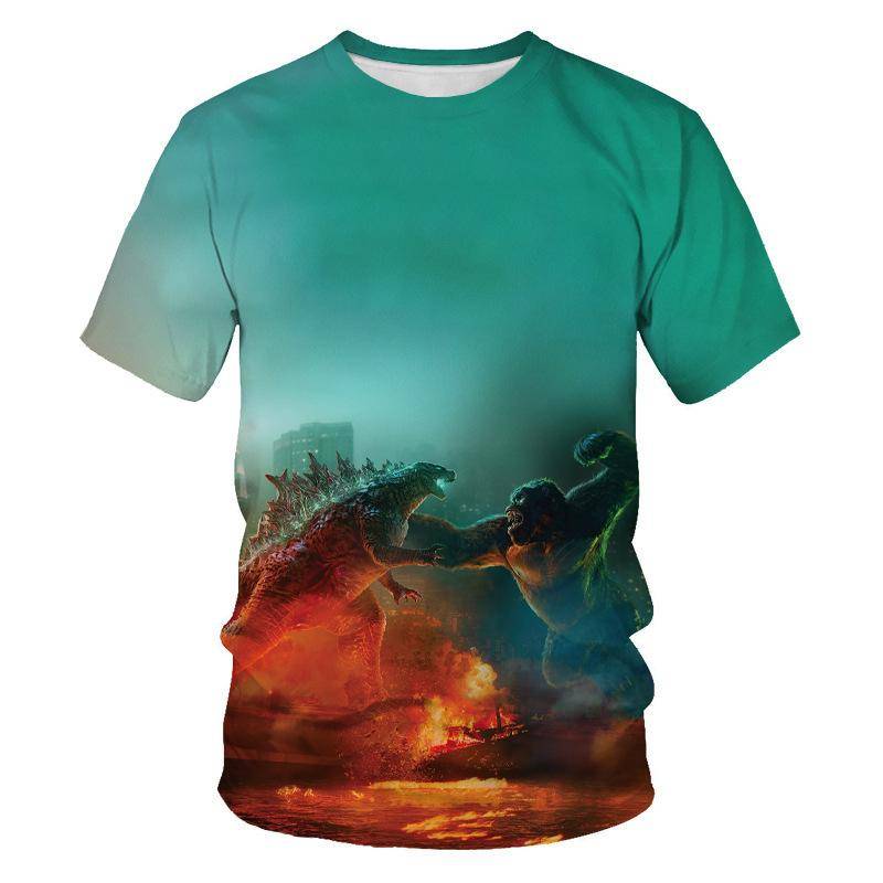 Sommer Rundhals 3D Godzilla Muster Bedrucktes Top Modisches Lässiges Kurzarm Kinder Jungen T-Shirts 110 von Joom DACH