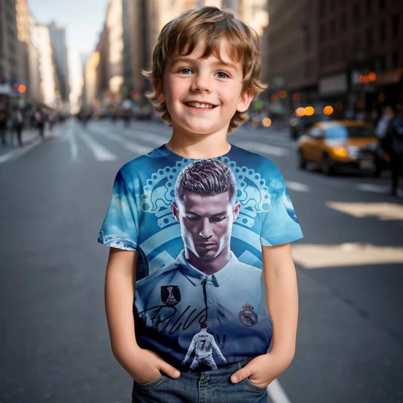 Sommer Rundhals Fußballstar Cristiano Ronaldo Muster 3D-gedrucktes Oberteil Modische Lässige Kurzarm Kinder Jungen T-Shirts 130 von Joom DACH