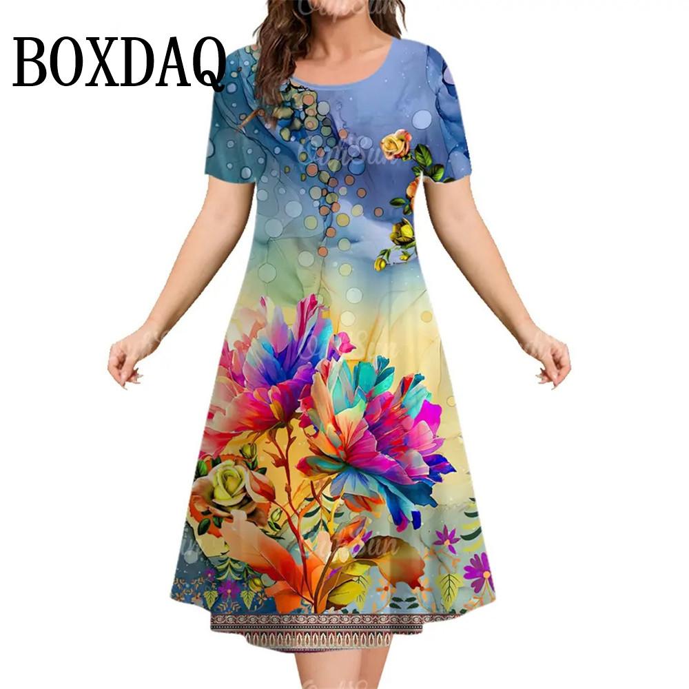 Sommer Rundhals Kurzarm 3D-Druck Rote Blumen Damenkleider Kleidung Plus Size Lose Neues Kleid 3XL Sommer Rundhals Kurzarm 3D-Druck Rote Blumen Damenkleider Kleidung Plus Size Lose Neues Kleid 3XL von Joom DACH