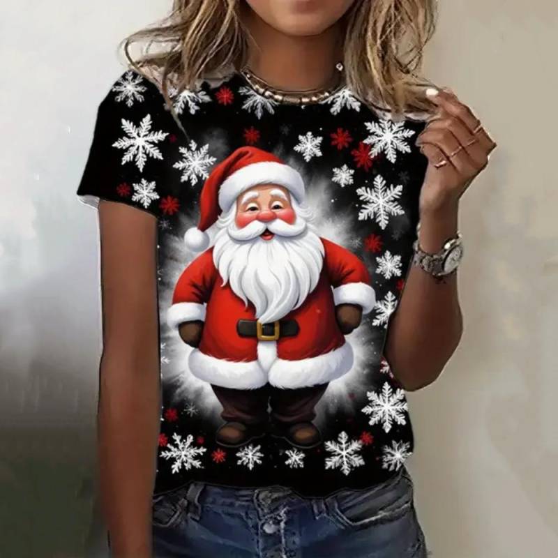 Sommer Rundhalsausschnitt 3D Weihnachten bedrucktes Top Modisches lässiges Kurzarm-Damen-T-Shirt L von Joom DACH