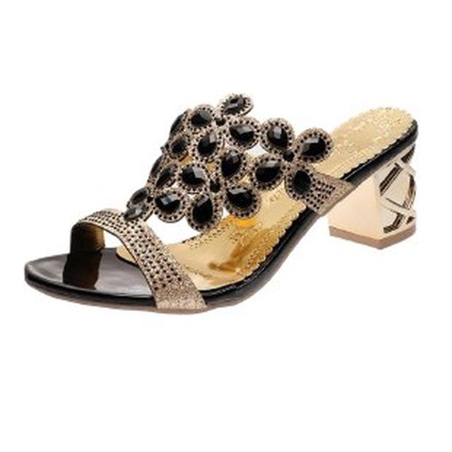 Sommer Sandalen Schuhe Frauen Hausschuhe High Heels Luxus Strass Frauen Schuhe Mit Diamant-Besetzt Chunky Heels Hausschuhe 41 schwarz von Joom DACH