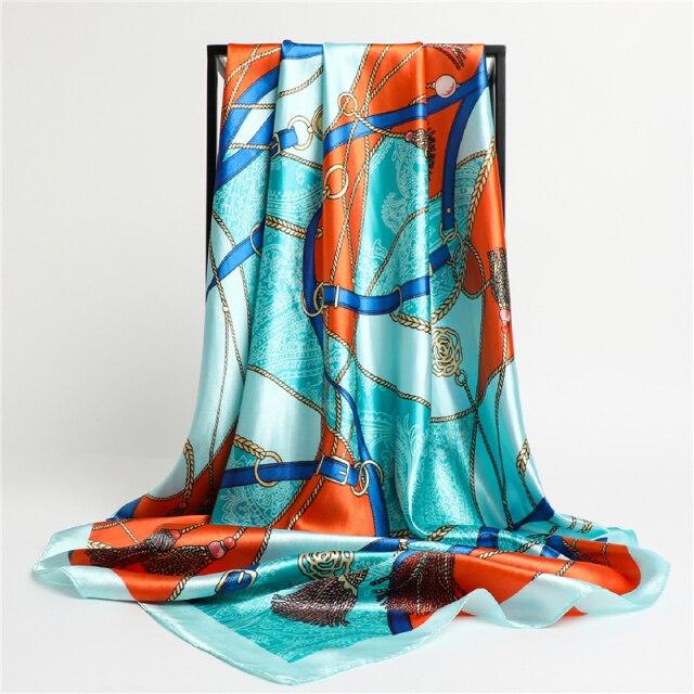 Sommer Satin Quadrat Schal Für Frauen Luxus Seide Schal Haar Bands Foulard Hijab Halstuch Weibliche Kopf Wraps Stirnband Bandana 90x90cm von Joom DACH
