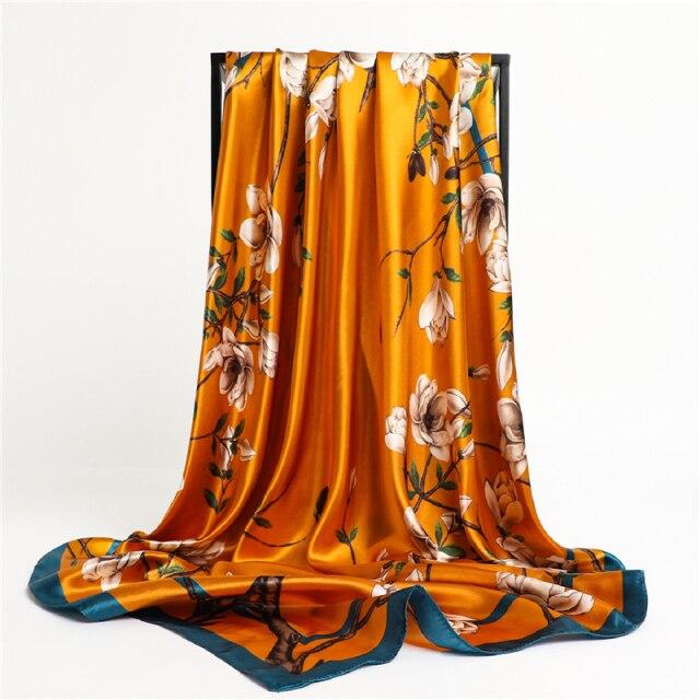 Sommer Satin Quadrat Schal Für Frauen Luxus Seide Schal Haar Bands Foulard Hijab Halstuch Weibliche Kopf Wraps Stirnband Bandana 90x90cm von Joom DACH