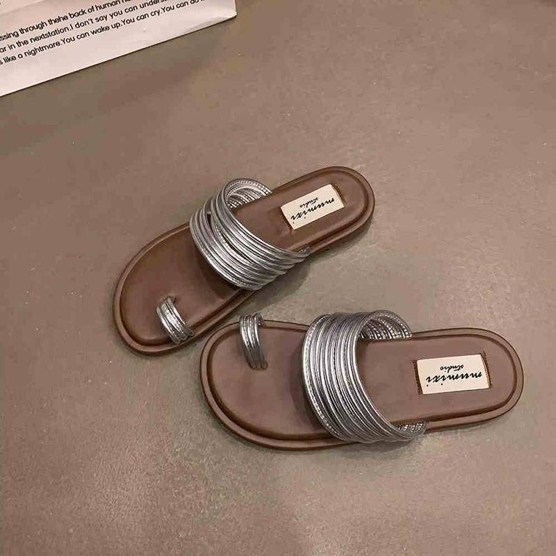 Sommer Schmalband Zehenclip Damen Hausschuhe Schuhe Casaul Open Toe Damen Outdoor Strandurlaub Pantoletten 35 silber von Joom DACH