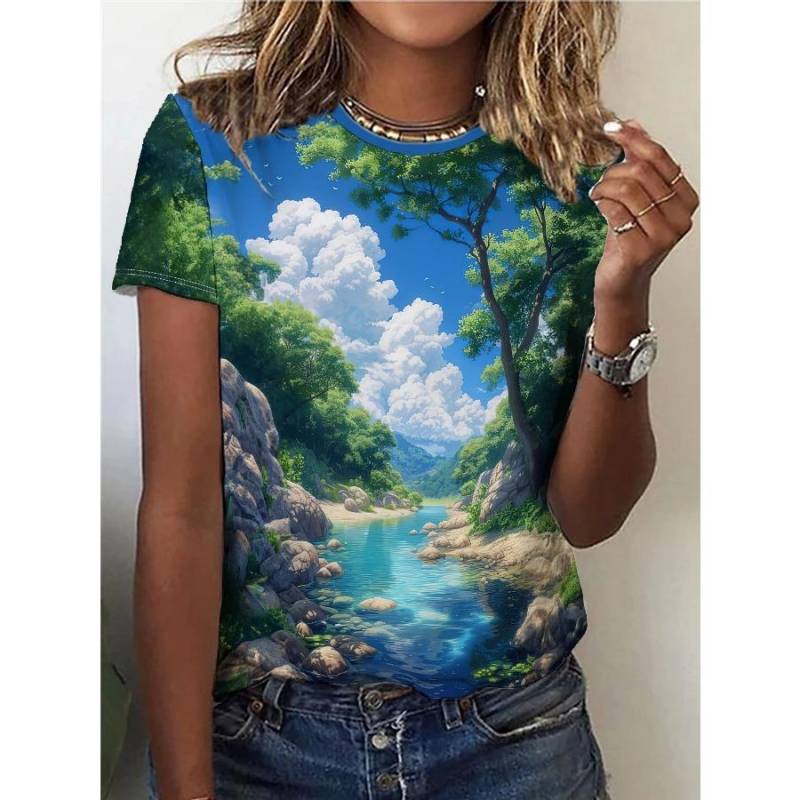 Sommer Schöne Landschaft 3D Druck T-shirts Frauen Streetwear Casual Fashion Y2k Kurzarm T Shirt Oansatz Tees Tops Kleidung M von Joom DACH