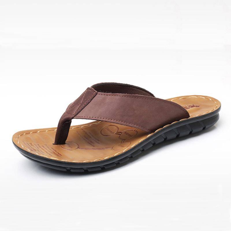 Sommer Schuhe Männer Hausschuhe Flache Echtes Leder Urlaub Hausschuhe Marke Herren Flip Flop Nicht-slip 40 braun von Joom DACH