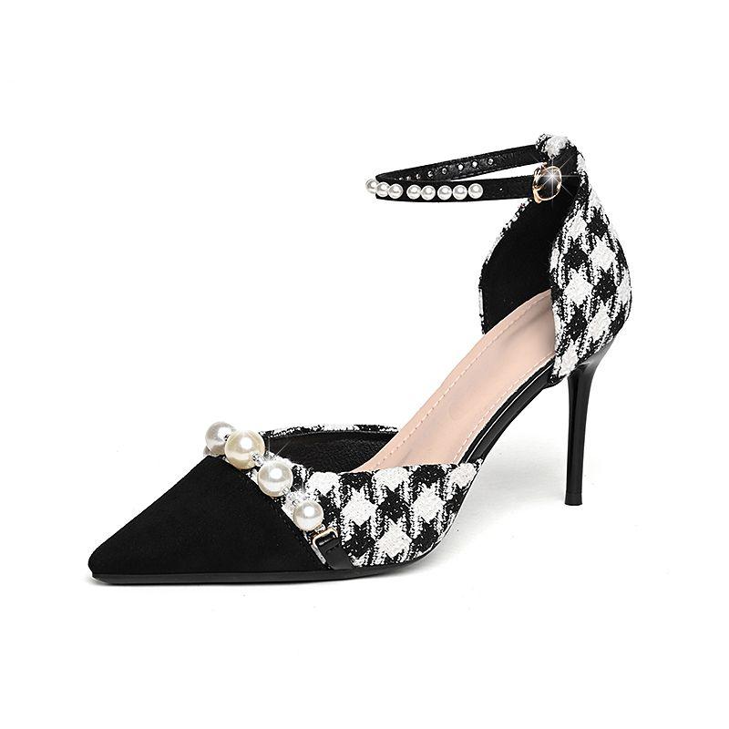 Sommer Schwarze High-Heels Damen Frühling und Herbst Vogelmuster mit Schnalle mit Sandalen Damen 40 von Joom DACH