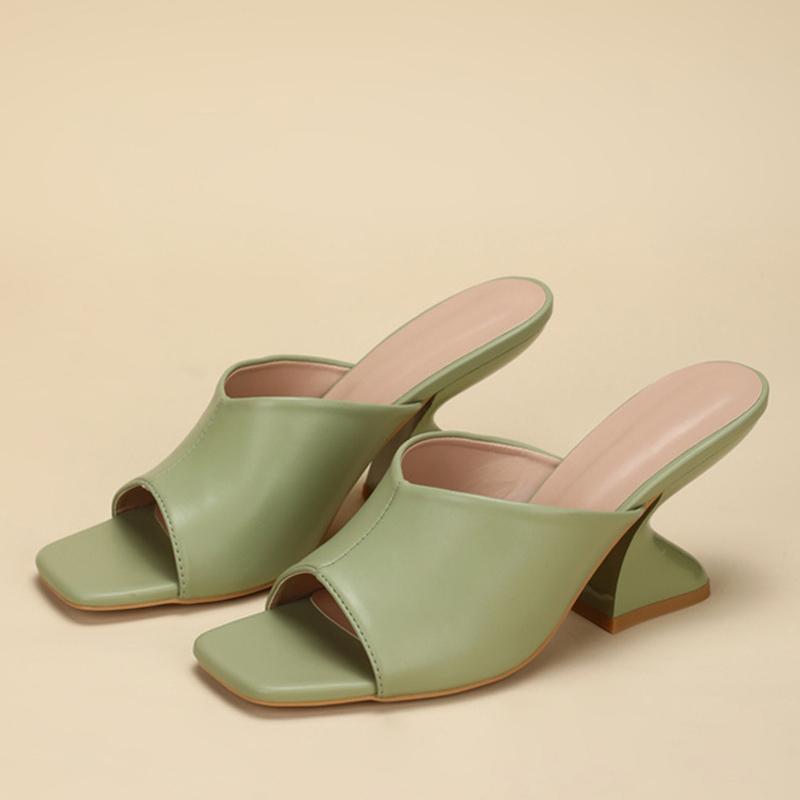 Sommer Seltsame High Heels 8CM Pantoletten Damen Gemütliches Leder Peeptoe Slipper Slide Lässige Muleschuhe Damen Gladiatorensandalen Pink 41 grün von Joom DACH