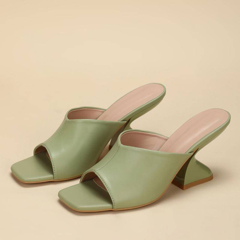 Sommer Seltsame High Heels 8CM Pantoletten Damen Gemütliches Leder Peeptoe Slipper Slide Lässige Muleschuhe Damen Gladiatorensandalen Pink 41 grün von Joom DACH