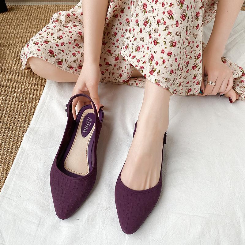 Sommer Shallow Mouth Jelly Sandalen Damen Flacher Boden Spitze Weiche Sohle Lässige Koreanische Kunststoff-Outwear Low-Top-Arbeitsschuhe 36 violett von Joom DACH