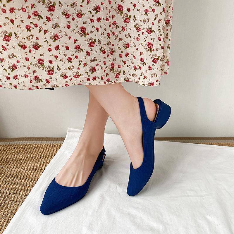 Sommer Shallow Mouth Jelly Sandalen Damen Flacher Boden Spitze Weiche Sohle Lässige Koreanische Kunststoff-Outwear Low-Top-Arbeitsschuhe 39 blau von Joom DACH