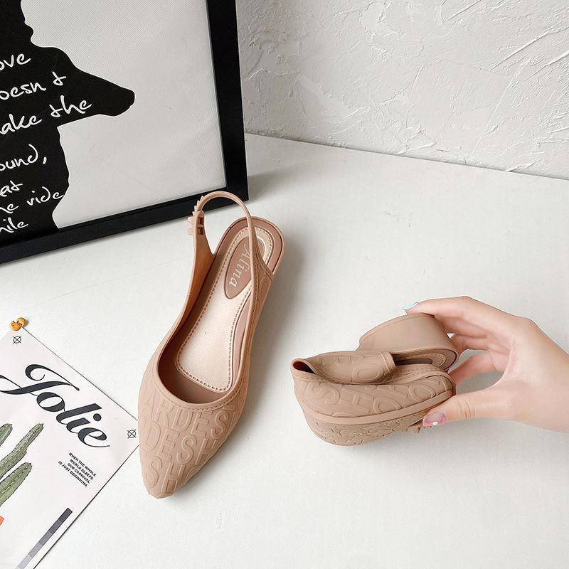 Sommer Shallow Mouth Jelly Sandalen Damen Flacher Boden Spitze Weiche Sohle Lässige Koreanische Kunststoff-Outwear Low-Top-Arbeitsschuhe 41 apricot von Joom DACH