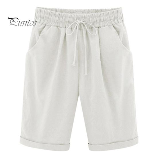 Sommer Shorts Damen Kordelzug Elastische Taille Knielang Weites Bein Lose Seitentaschen Dünn Übergröße Lässig Reine Farbe Dame Kurze Hose 2XL weiß von Joom DACH