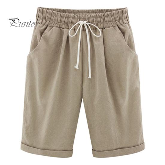 Sommer Shorts Damen Kordelzug Elastische Taille Knielang Weites Bein Lose Seitentaschen Dünn Übergröße Lässig Reine Farbe Dame Kurze Hose 3XL khaki von Joom DACH